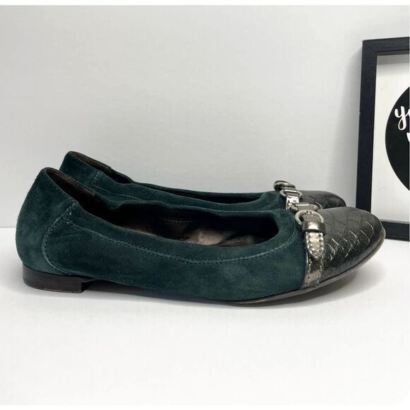 AGL Italian Green Leather Ballet Flat Women's 6 Dressy Preppy Cap Toe Loafer - Picture 1 of 9